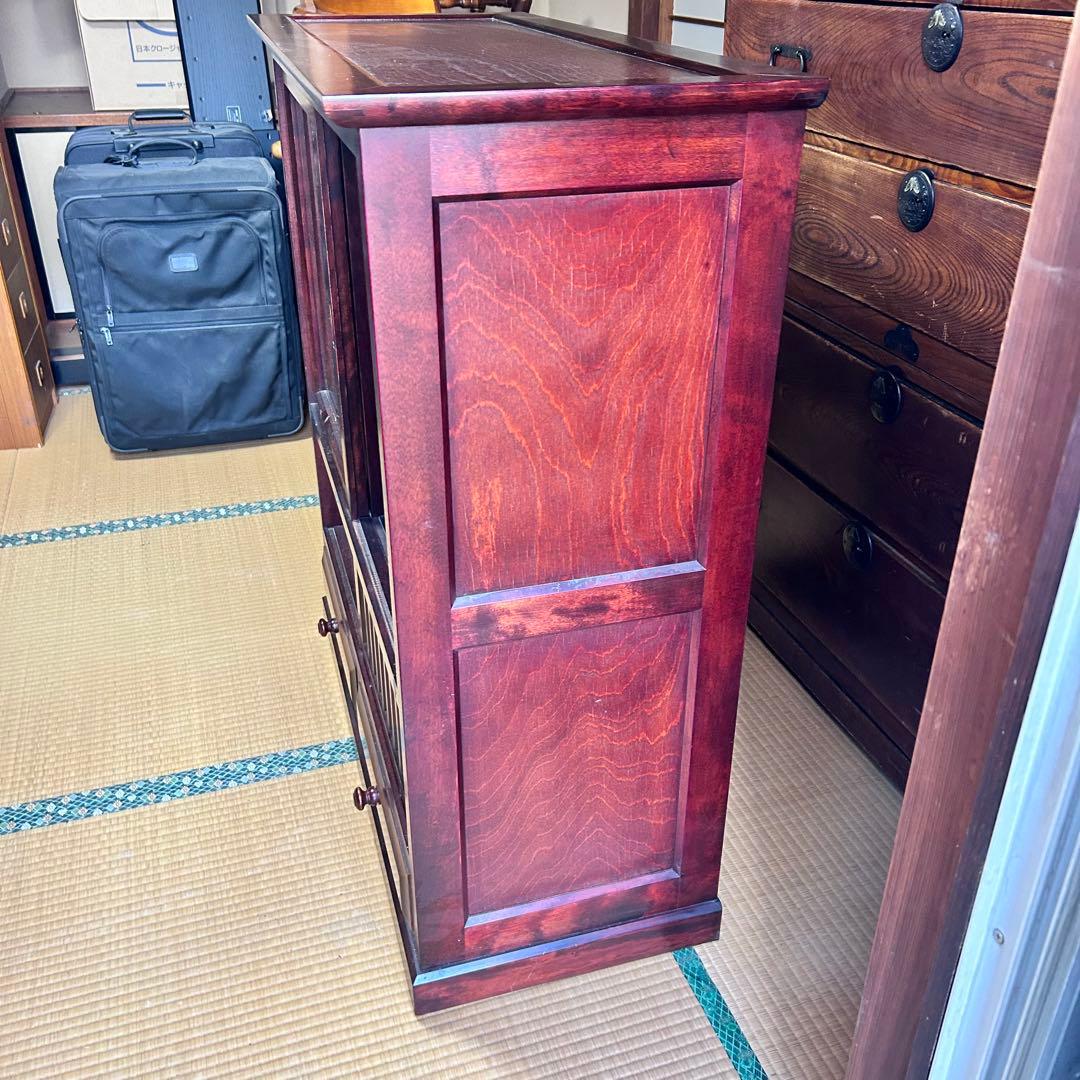 昭和レトロ 木製ガラスキャビネット 収納棚 食器棚 幅90cm