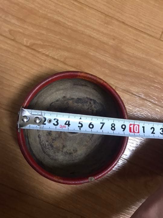 盆栽鉢　希少時代盆栽鉢鶏血黄釉がけ支那鉢和鉢〜亭詳細不明骨董鉢山野草赤い盆栽鉢