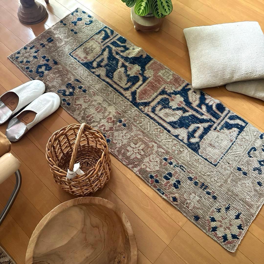 専用　48×124優しいベージュ深みあるネイビー　ボタニカル　トルコヴィンテージ