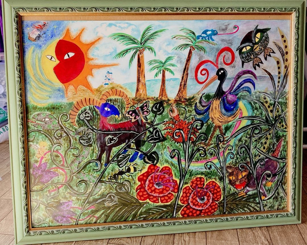 絵画 インテリア 水彩画 アート 額付き 題名『葛藤する陽鬱』