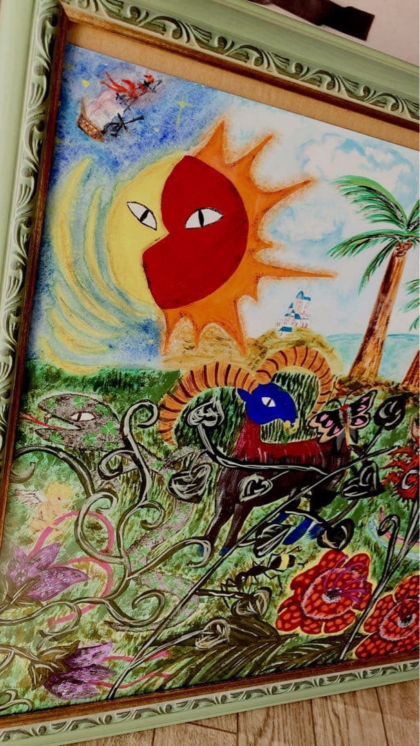 絵画 インテリア 水彩画 アート 額付き 題名『葛藤する陽鬱』