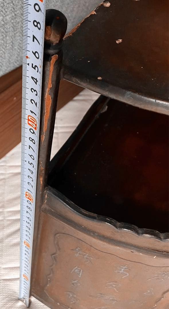 骨董品　唐木家具本花梨 総無垢 茶棚 茶道具 飾棚 彫刻 透かし彫り 煎茶道具