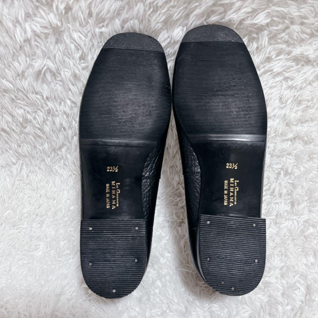 ほぼ未使用✨ミハマ　レザー カッターシューズ ホースビットチェーンローファー　黒