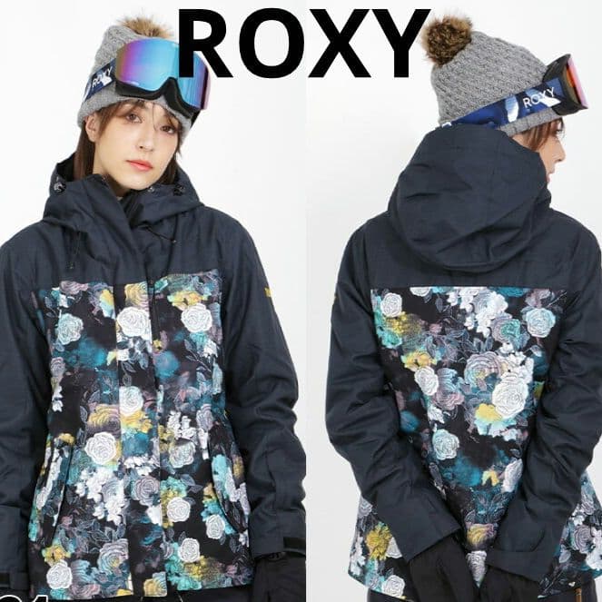 ROXY ロキシー スノーウェア スノボウェア ジャケット 花柄 黒 S