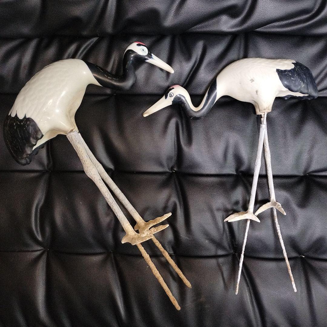 砥部焼 鶴 2羽 古美術 骨董 日本庭園 オブジェ