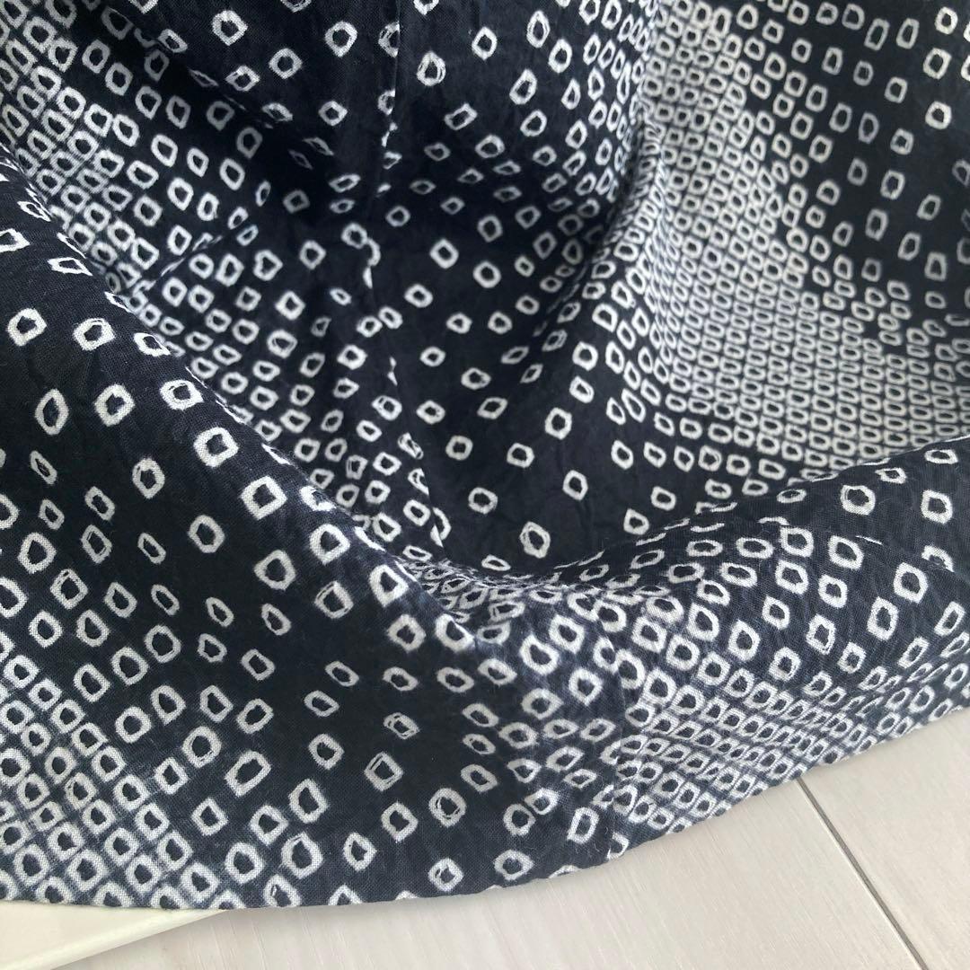 ひまわり 有松鳴海絞り　浴衣　白黒　絞りの曲線　手縫い　No.22-19