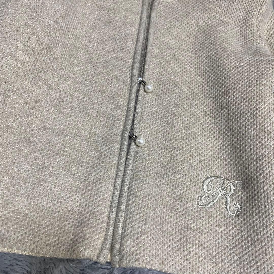 Rene♡ ルネ ロゴパールジップ ロゴ刺繍 ウールパーカー ベージュ 34