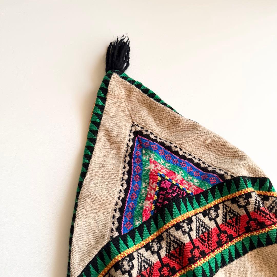 【キャピタル】フード 総柄ニットトップス ウール混 ネイティブ ヴィンテージ