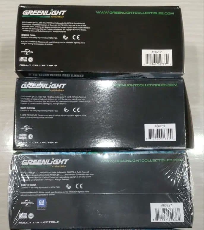 グリーンライトワイルドスピード ミニカー開封済み＆未開封３台セットPダメージ有り