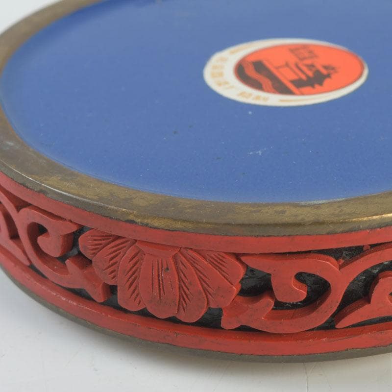 中国　剔紅　堆朱　内七宝　花文　香合　C　9840