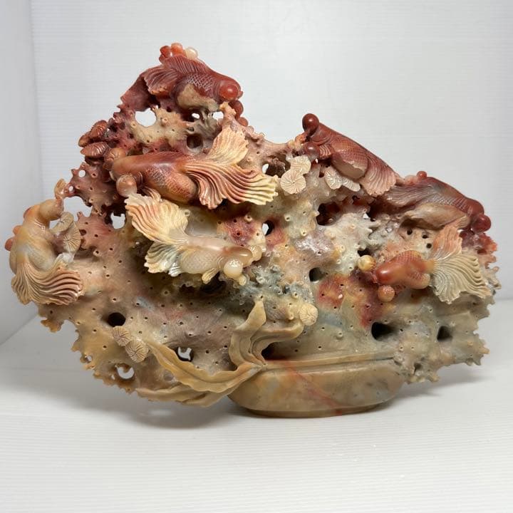 中国古玩 中国美術 石彫 金魚 置物