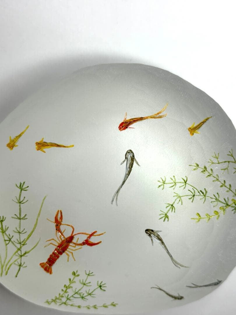 久保裕子さん作　ガラス　ザリガニ　魚　水草　ペーパーウェイト　文鎮　オブジェ