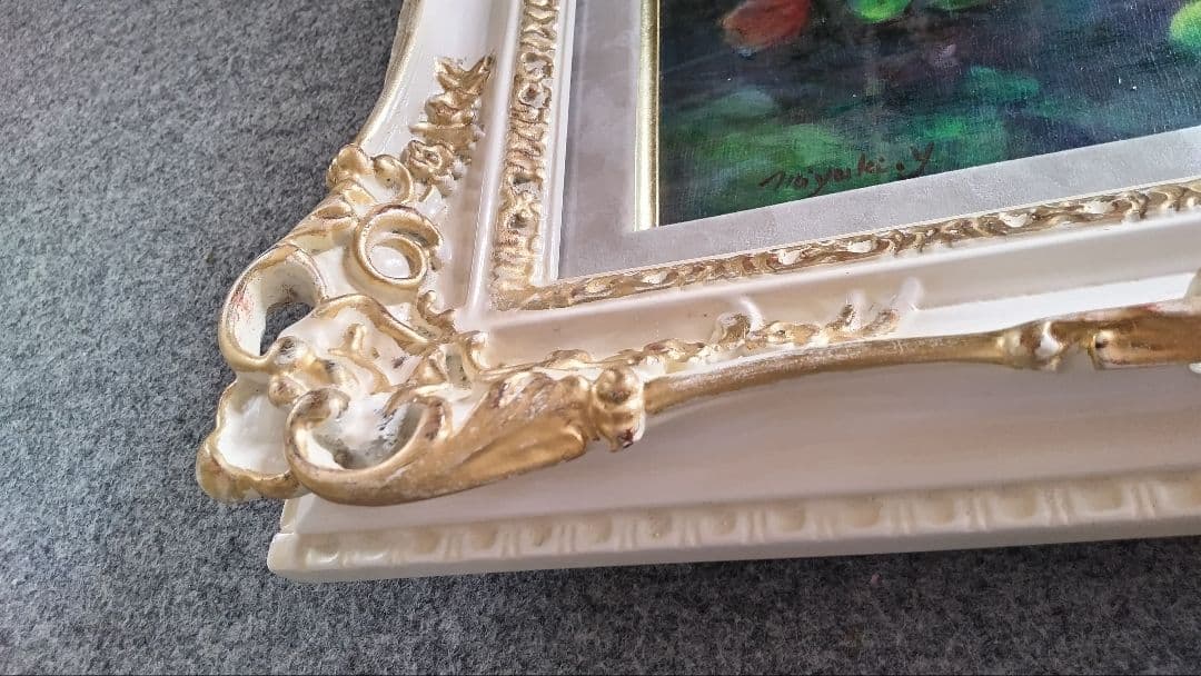 保田三友紀の古典画技法の油絵睡蓮F４号 超高級 額縁付きガラス入り