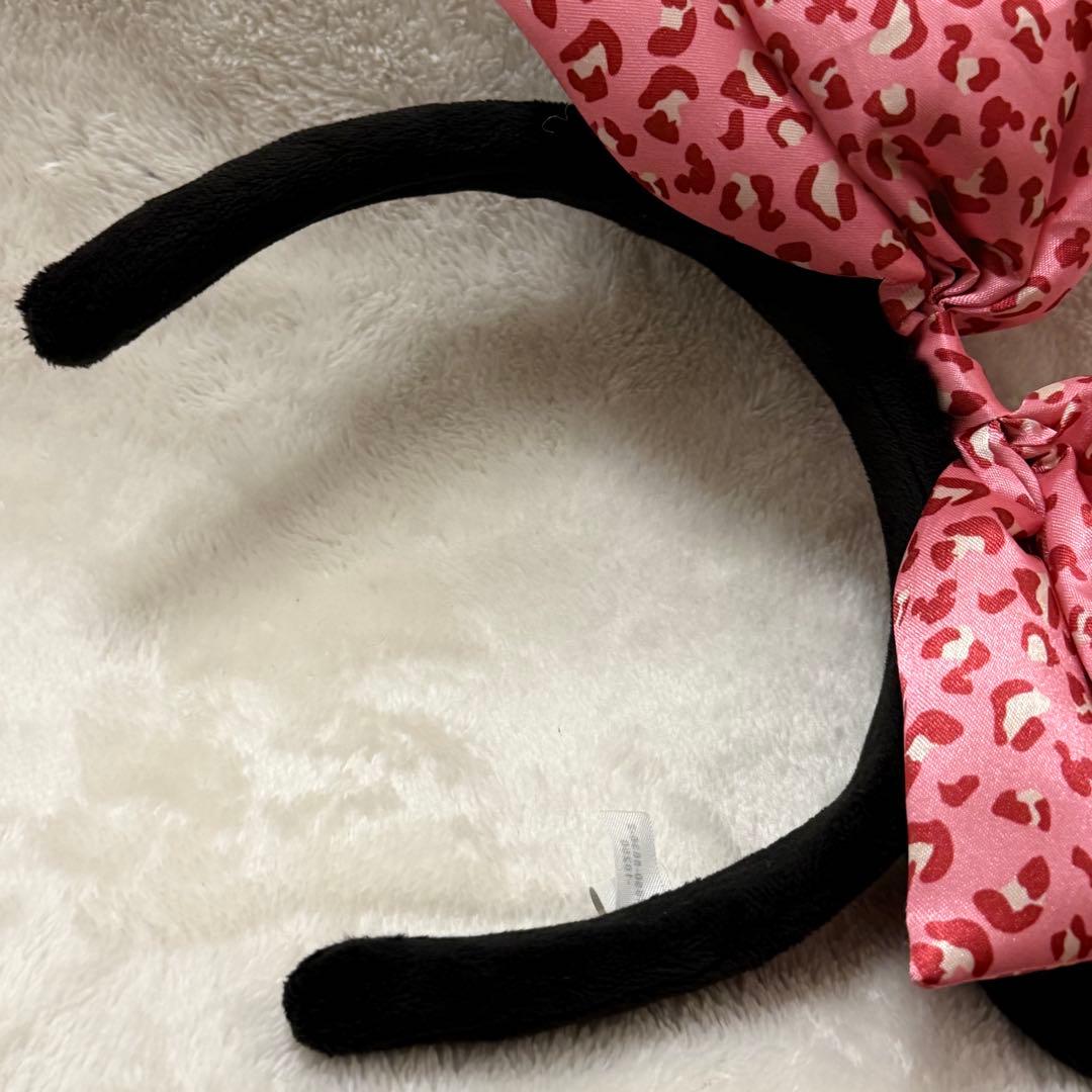 東京ディズニーリゾート ミニーマウス ピンク ヒョウ柄 リボン カチューシャ