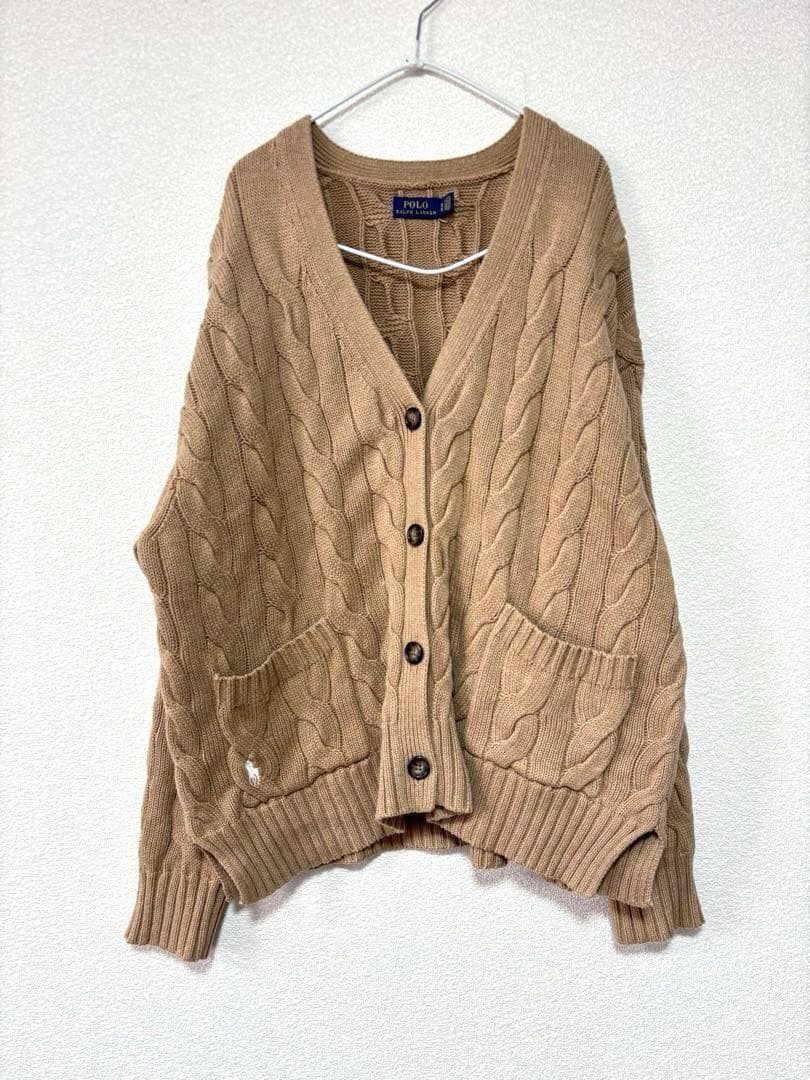 ラルフローレン　太ケーブル　カーディガン　ベージュ　L