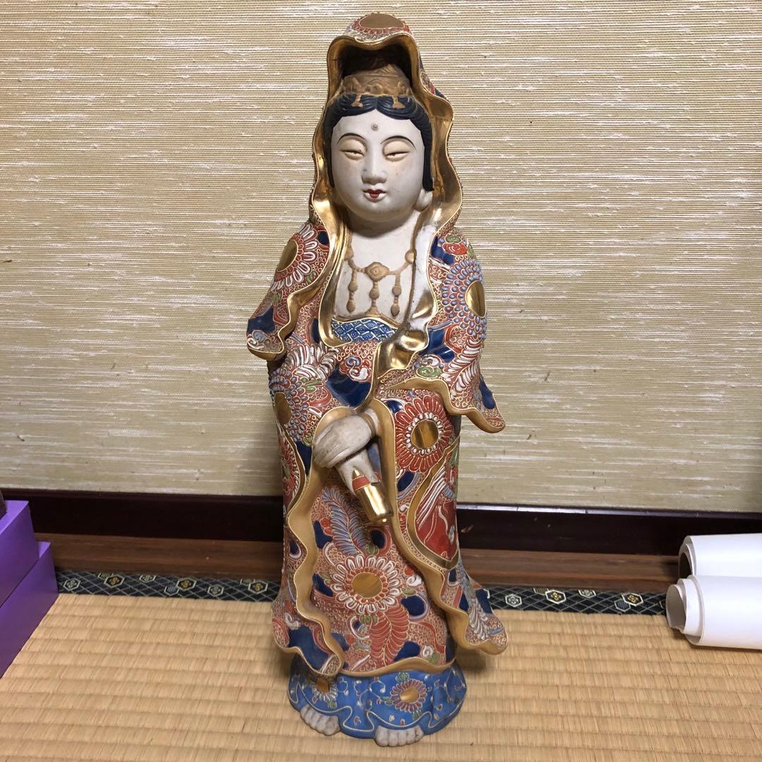 九谷焼◆観音菩薩立像/観音 菩薩◆色絵 金彩◆全高 約45㎝◆骨董/古美術