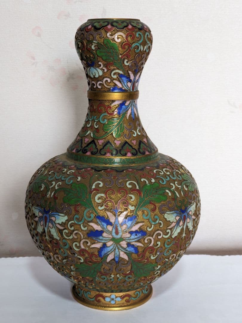 ♦中国 画琺瑯 花図紋瓶 景泰藍工芸品 七宝焼 コレクション 骨董品アンティーク