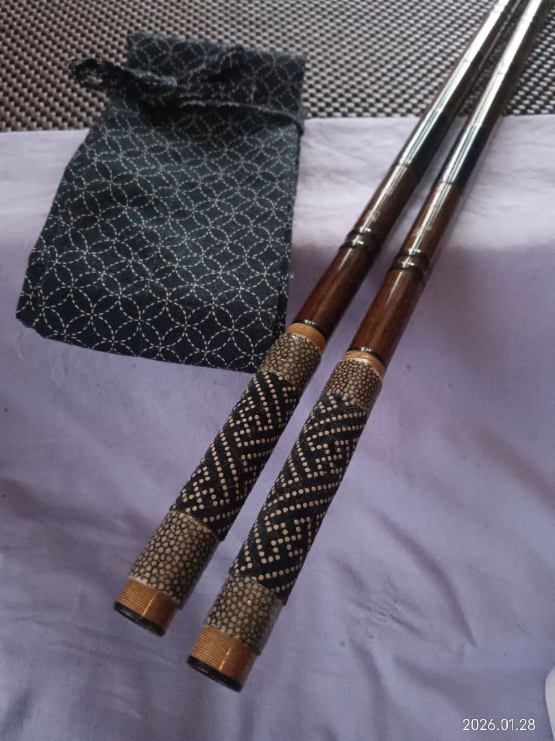 かちどき紋竹段巻き1本半竿掛け鮫皮&綾形カスタム・へら竿・へら鮒・ヘラブナ