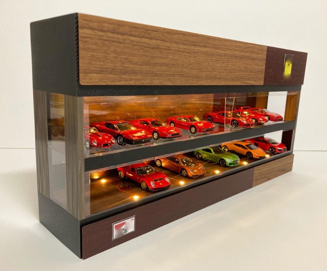 1/64展示20台可能・ウォールナット＆オーク・ディスプレーBOX/ネオジオラマ