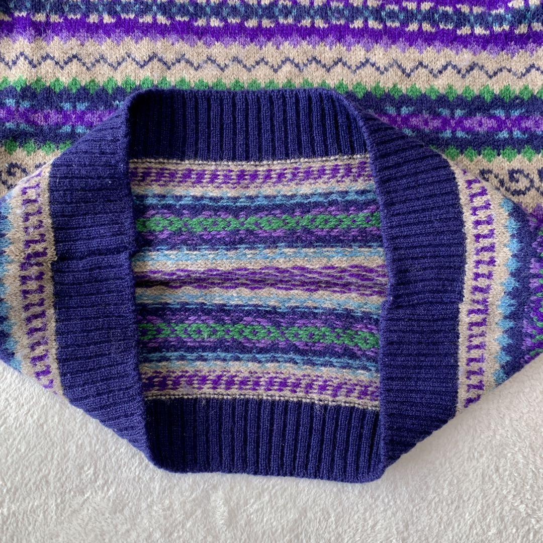 人気 スコットランド製 インバーアラン クルーネック ハンドニット 総柄 茶タグ