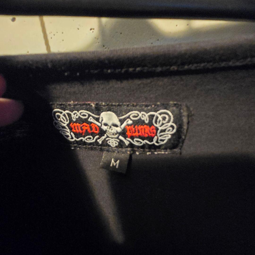 MAD PUNKS クロスプリント ダメージ ロングTシャ ツ黒