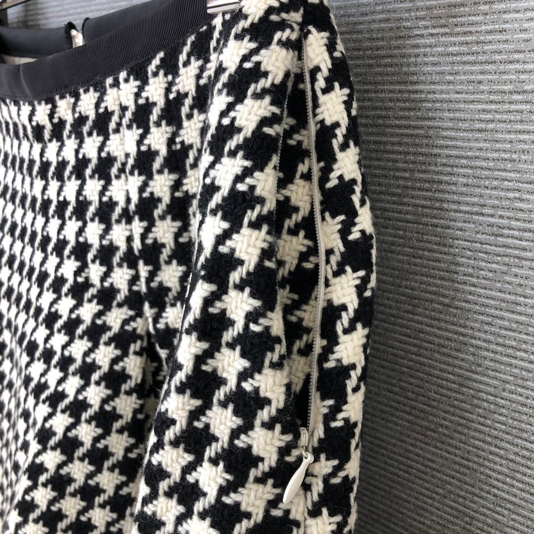 PEARLY GATES 千鳥格子柄 ウール フレア ミニスカート 0 ブラック