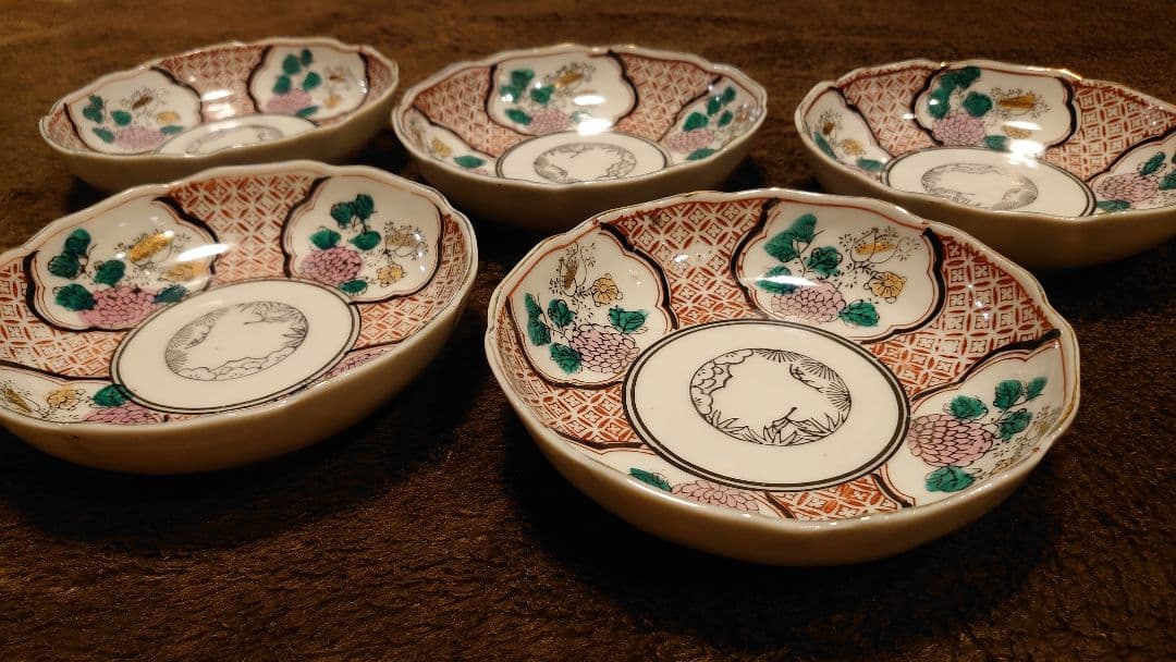 古伊万里　伊万里　色絵　華の図　なます皿　菓子皿　５客