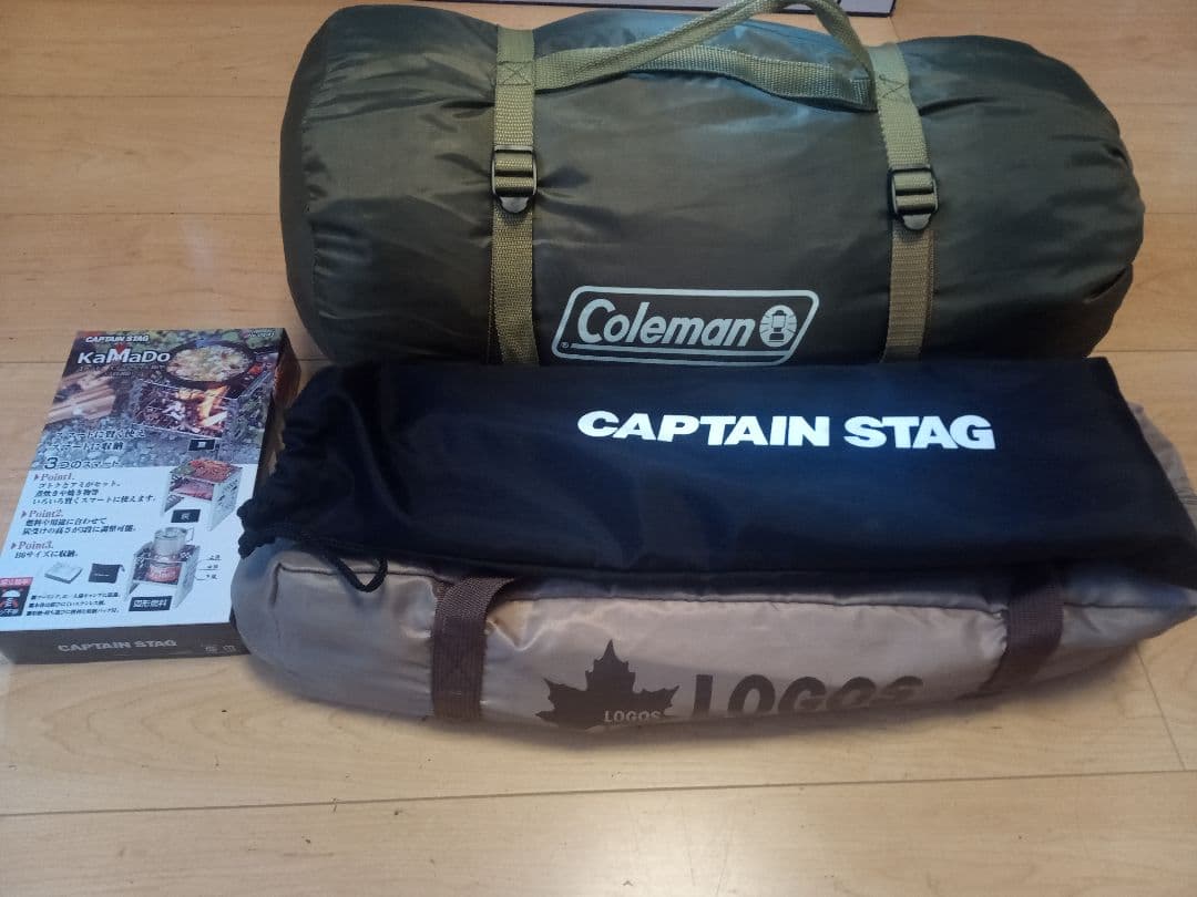 ソロキャンプにオススメの4点セットです　テント、タープ、テーブル、焚き火台