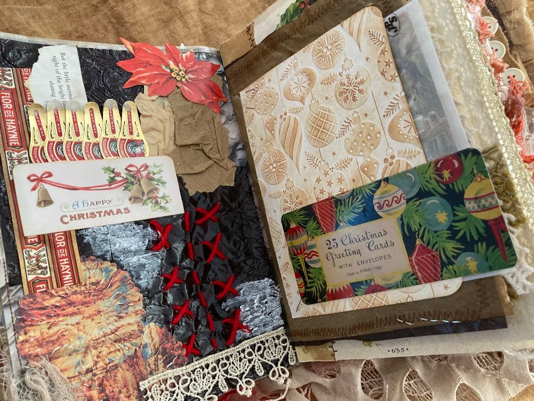 Xmasセット　ジャンクジャーナル　ティムホルツ　エンボスペーパー　インド刺繍