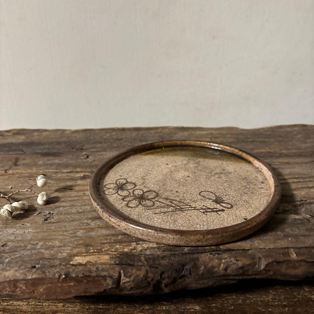 古瀬戸　織部釉行灯皿 行燈皿　石皿　古民芸　美濃　古美術　唐津　検:李朝白洲正子