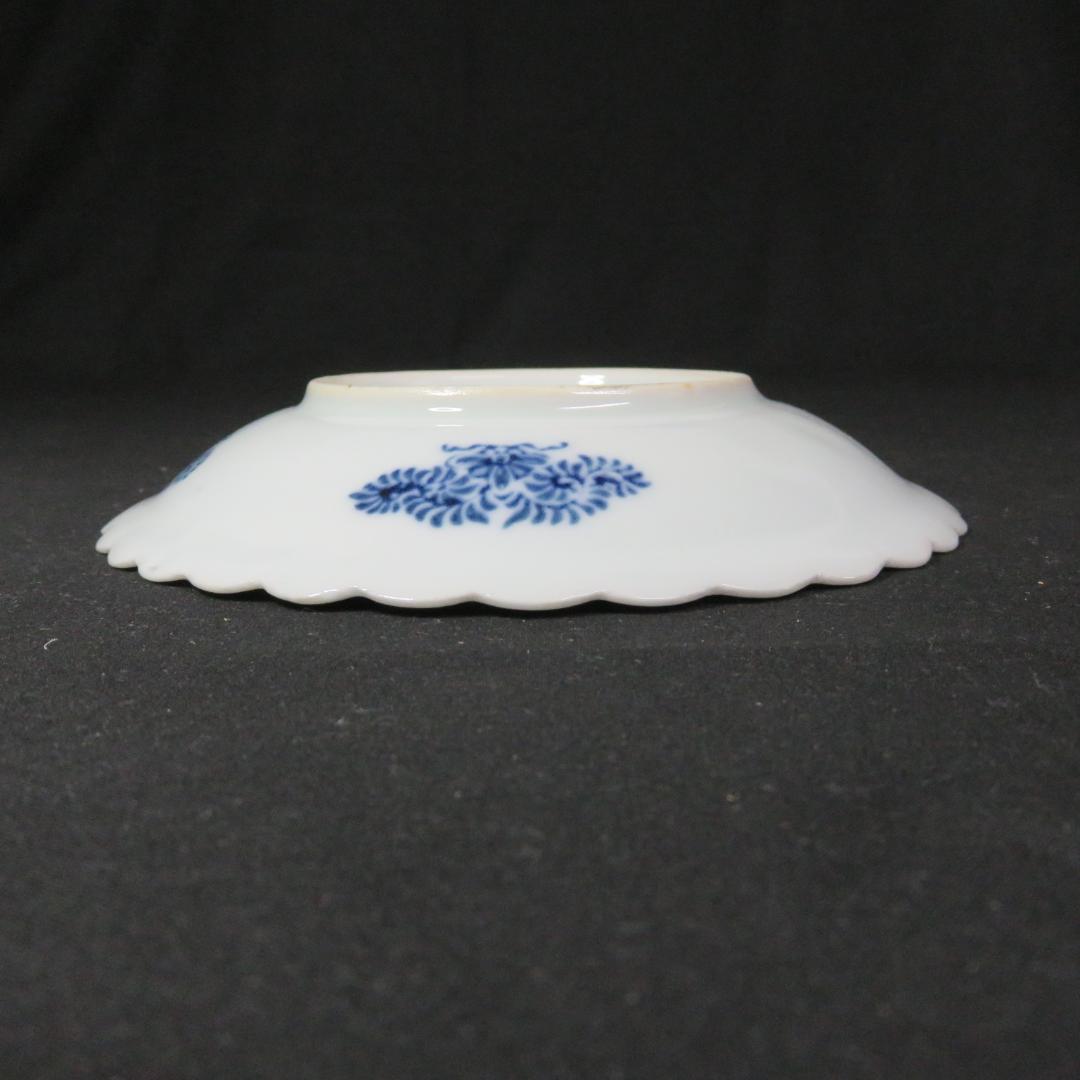 小皿 5枚 松 梅 変わり縁 輪花 印判 染付 明治 大正