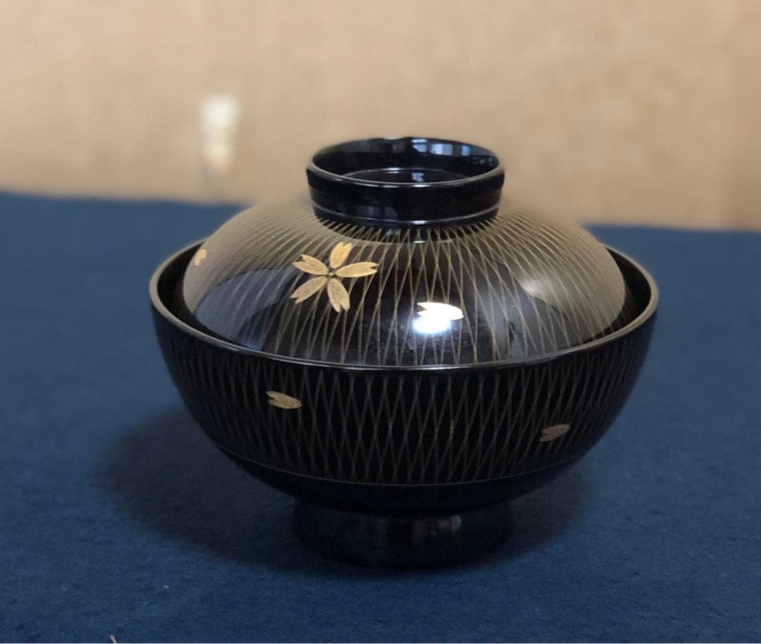 《R》輪島塗 沈金桜川 吸物椀5客 木製漆器 木箱　251218か1