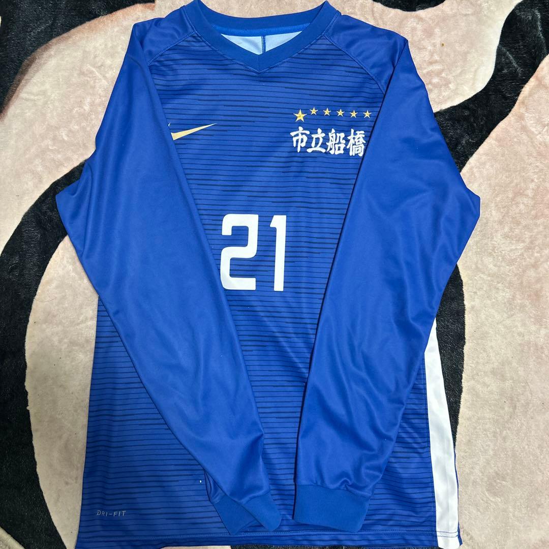 市立船橋 サッカーシャツ 刺繍 青 21 美品