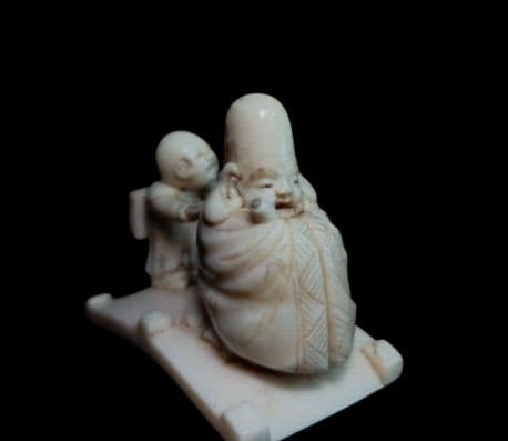 江戸時代 根付 「寿老人と唐子」 無銘