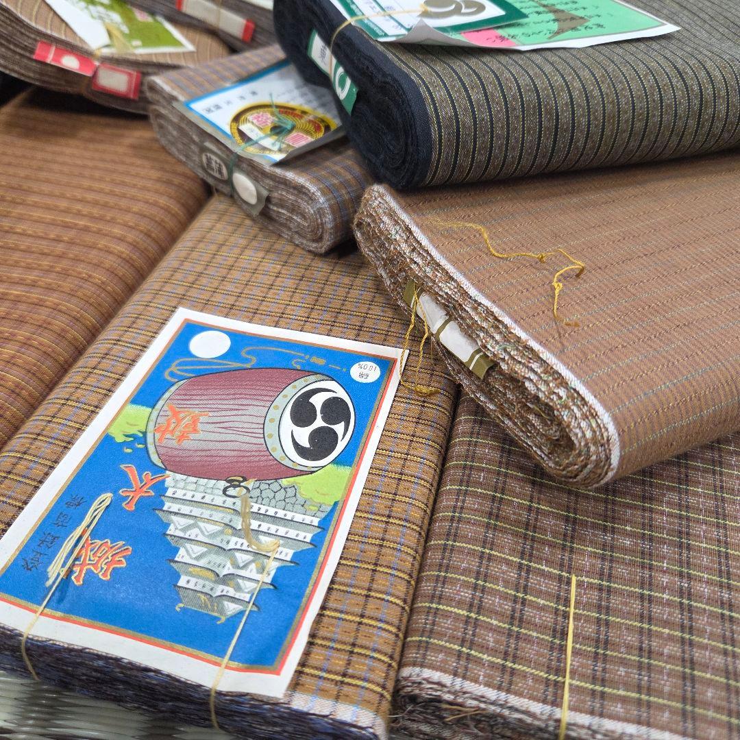 木綿 反物 14反 まとめ売り 格子　チェック柄 縞　茶　焦げ茶　丹前　まとめて