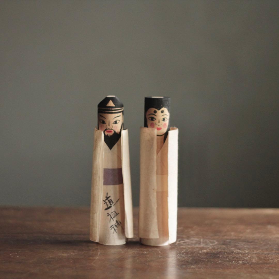 古い 道祖神人形 木彫 和紙 郷土人形 民間信仰 古道具 アンティーク