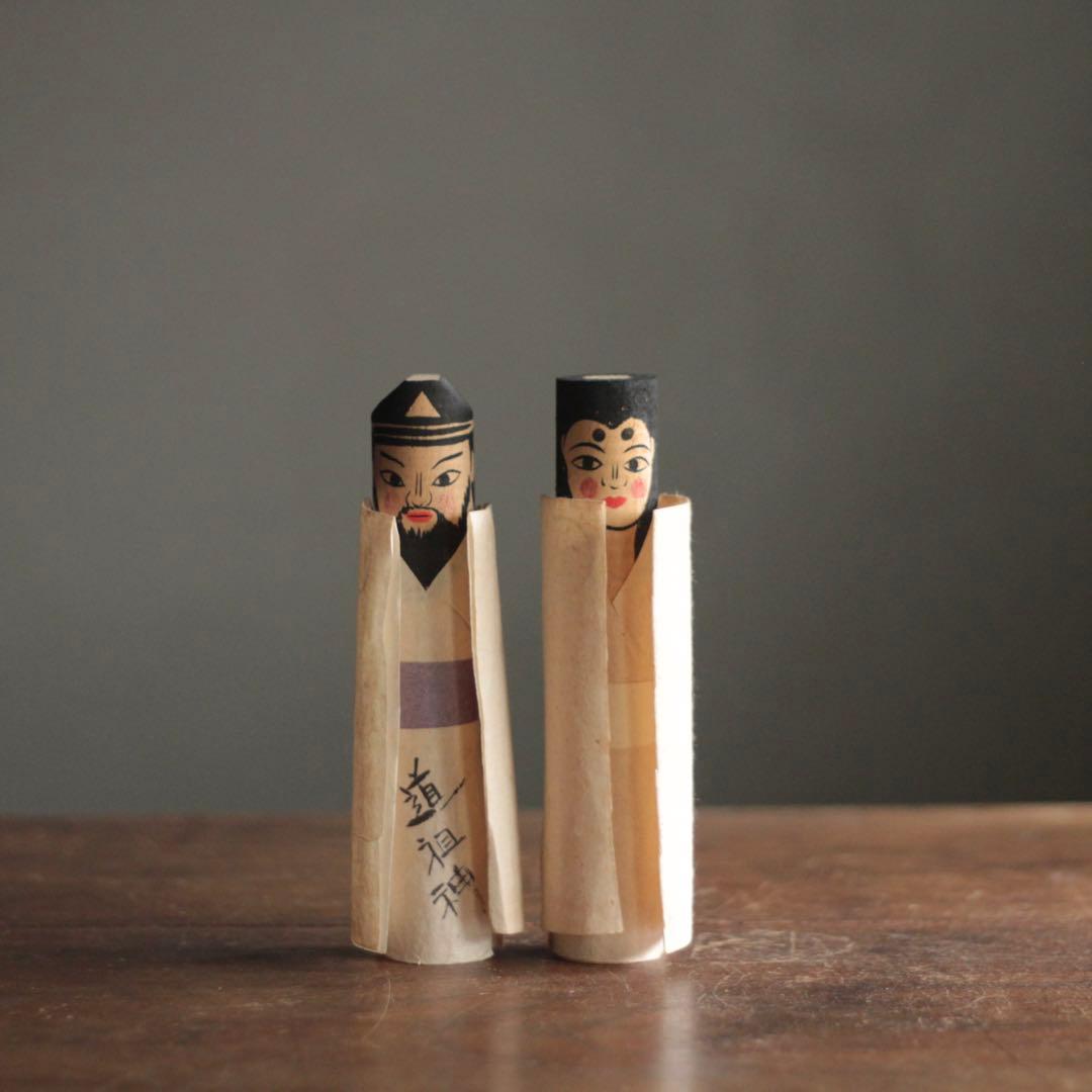 古い 道祖神人形 木彫 和紙 郷土人形 民間信仰 古道具 アンティーク