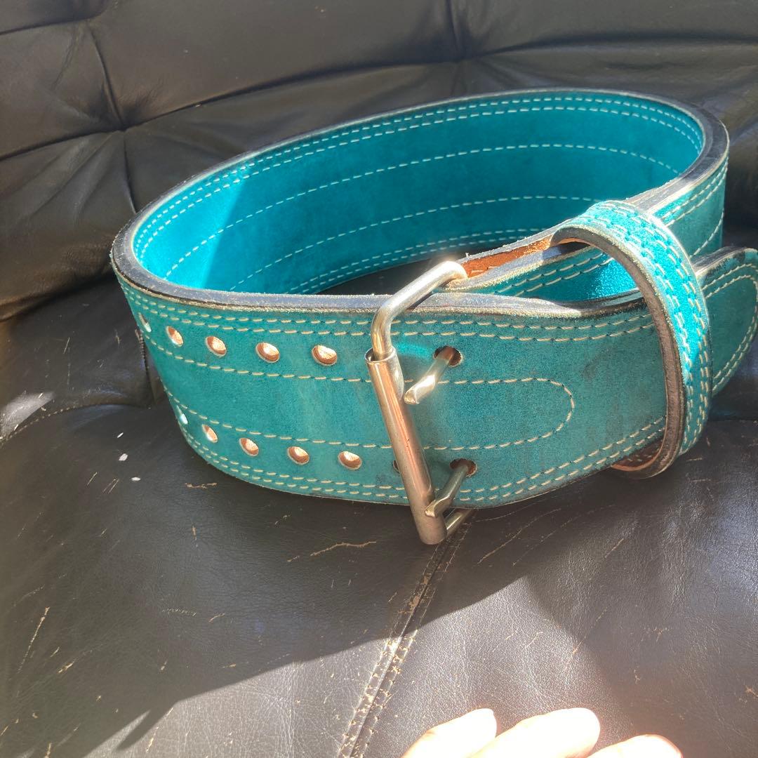 青 レザー トレーニング・パワーベルト