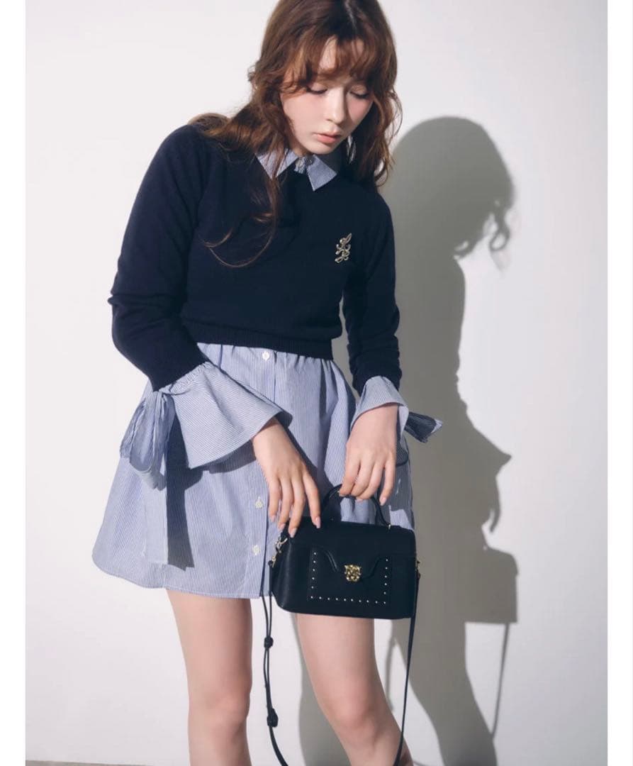 SNIDEL ニットセットブローチ付きミニシャツワンピース