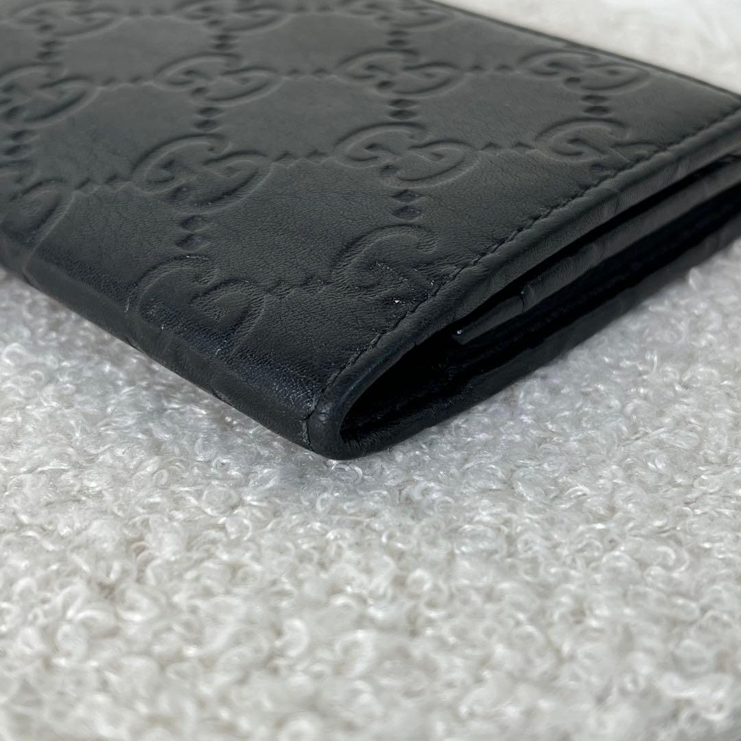美品　GUCCI カードケース　シマ　レザー　GG柄　ブラック　箱付き