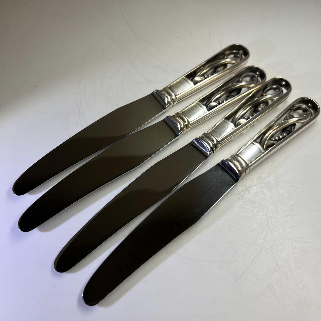 ジョージジェンセン最高級ブロッサムディナーナイフ4本　共袋327g 約19.5㎝
