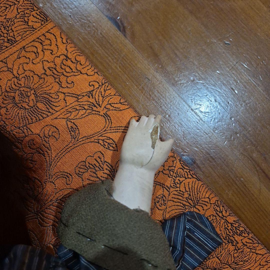 市松人形 青と黒のストライプ着物 ジャンク品