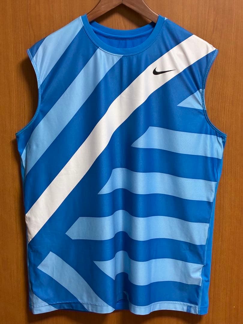 NIKE テニス メンズ タンクトップ L Dri-FIT ライトブルーx白