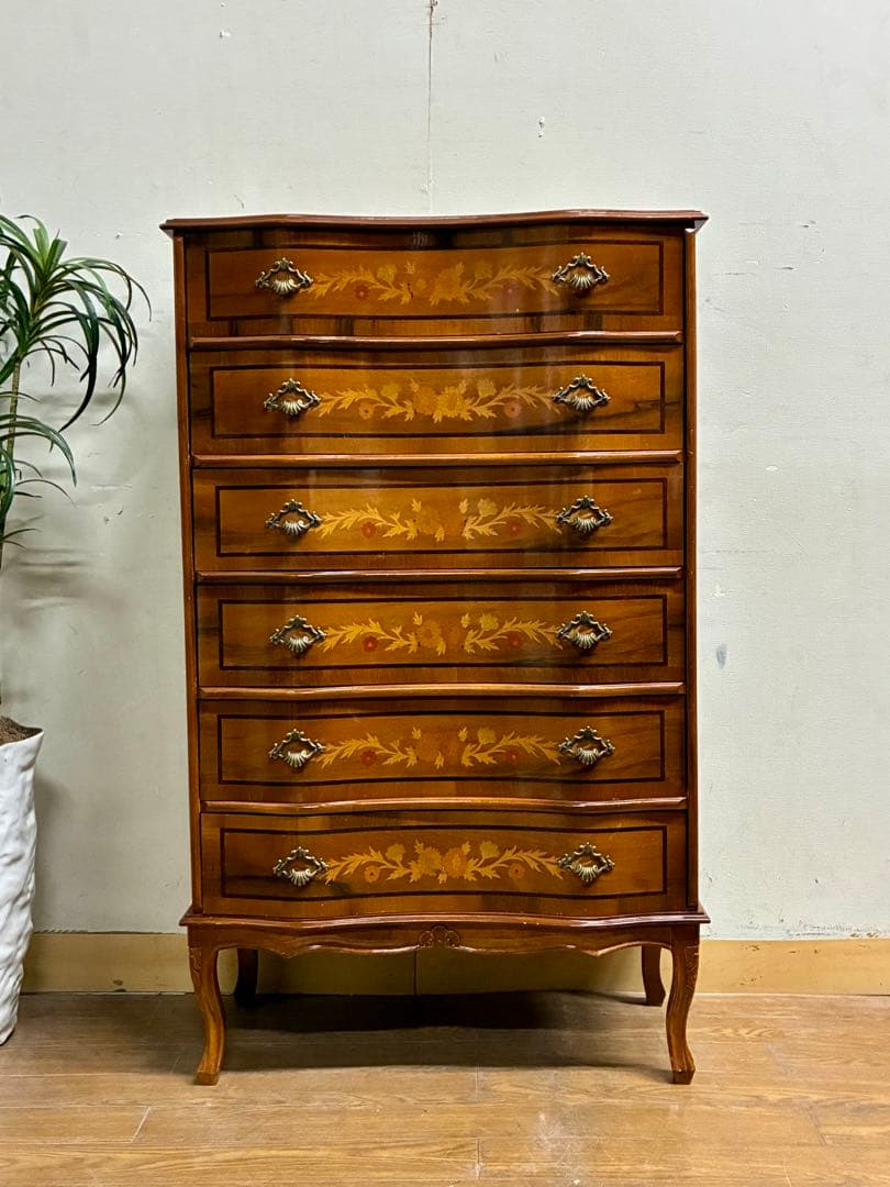 管458☆イタリア製☆アンティーク☆象嵌細工☆ヴェローナクラシック☆6段チェスト