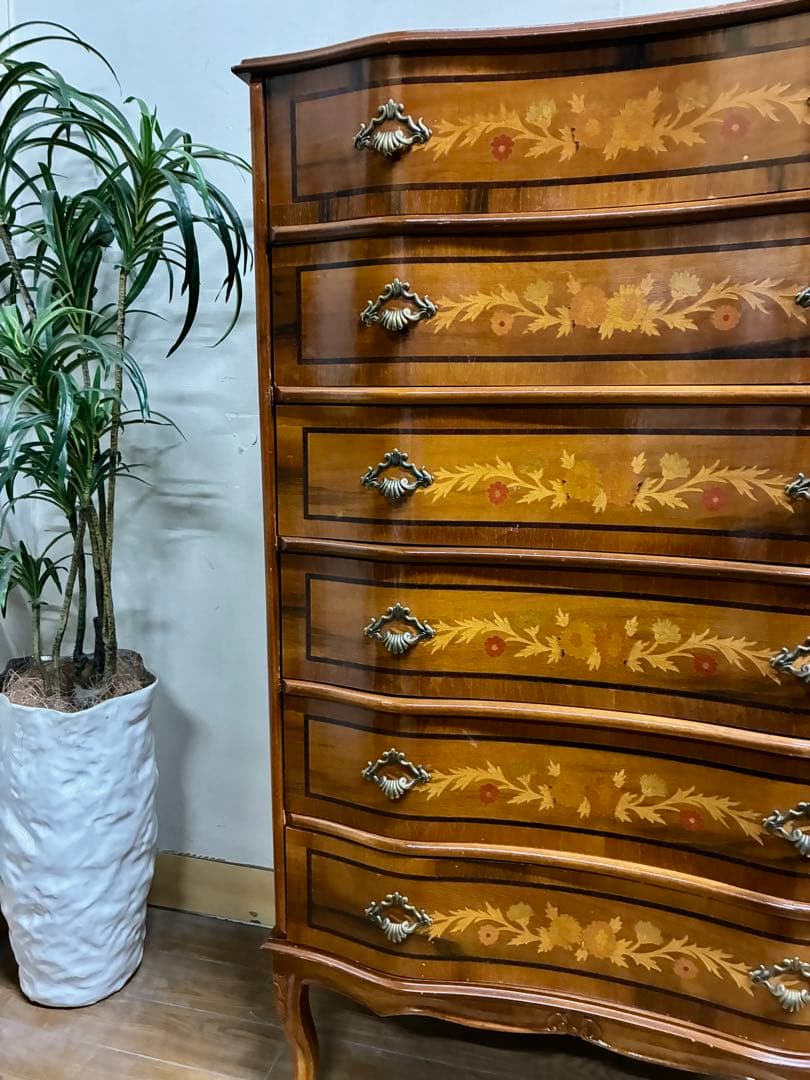 管458☆イタリア製☆アンティーク☆象嵌細工☆ヴェローナクラシック☆6段チェスト