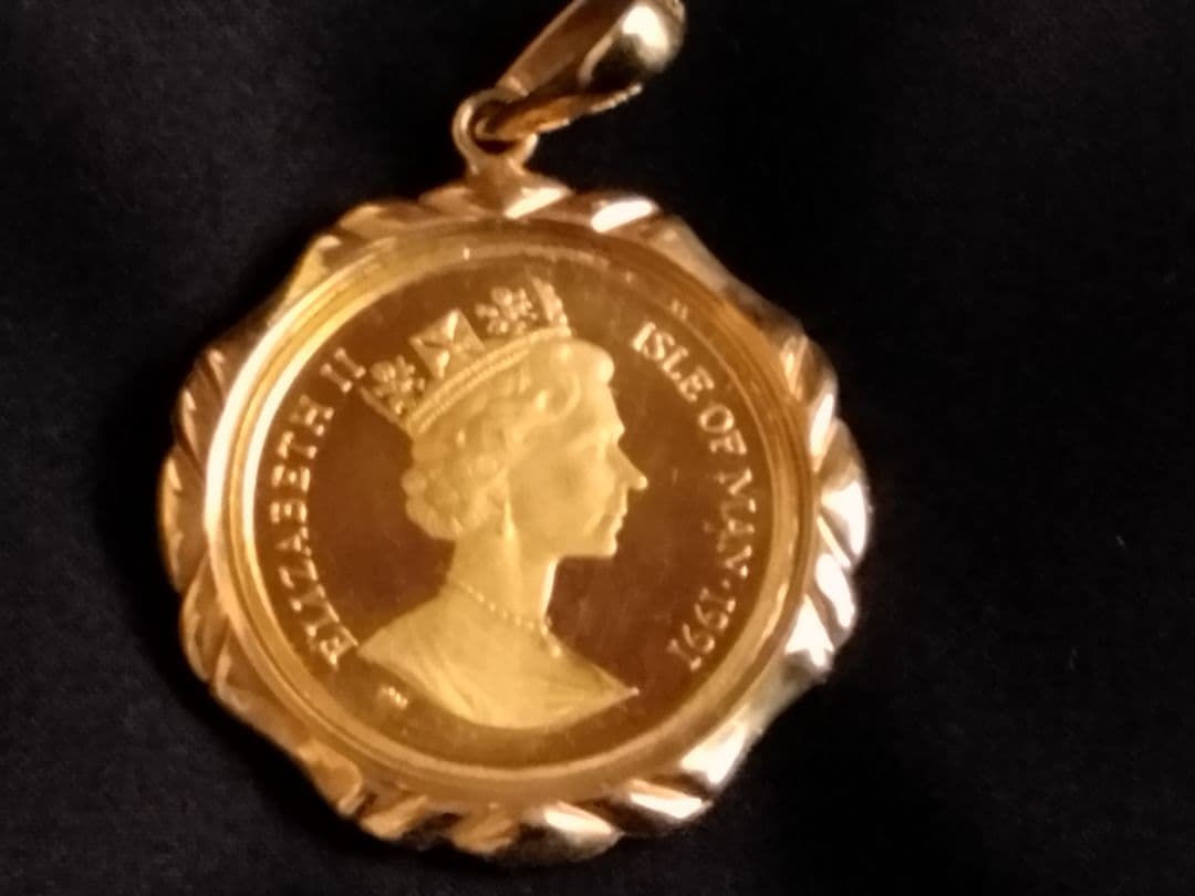 マン島CAT金貨(24金＆18金枠ペンダントトップ 1991年10分の1オンス