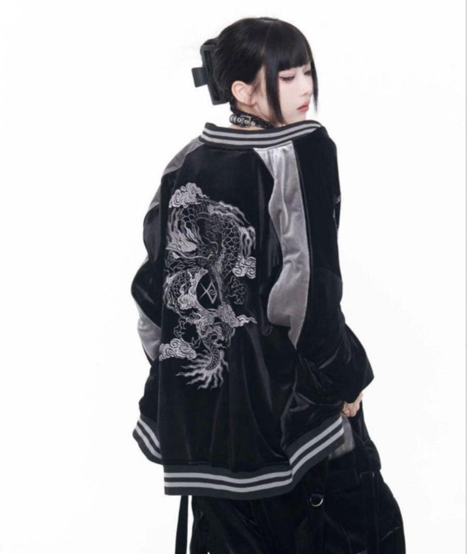 【廃盤レア】REFLEMレフレム　ドラゴン刺繍ベロアスカジャンBlack