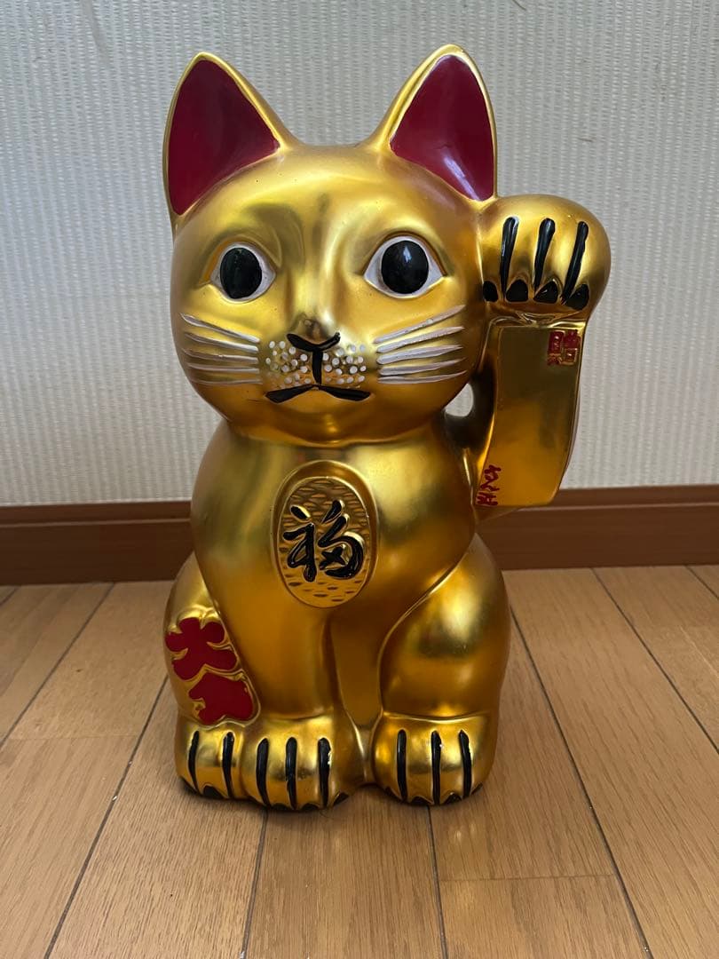 レトロ金色 招き猫 置物 貯金箱　約30cm
