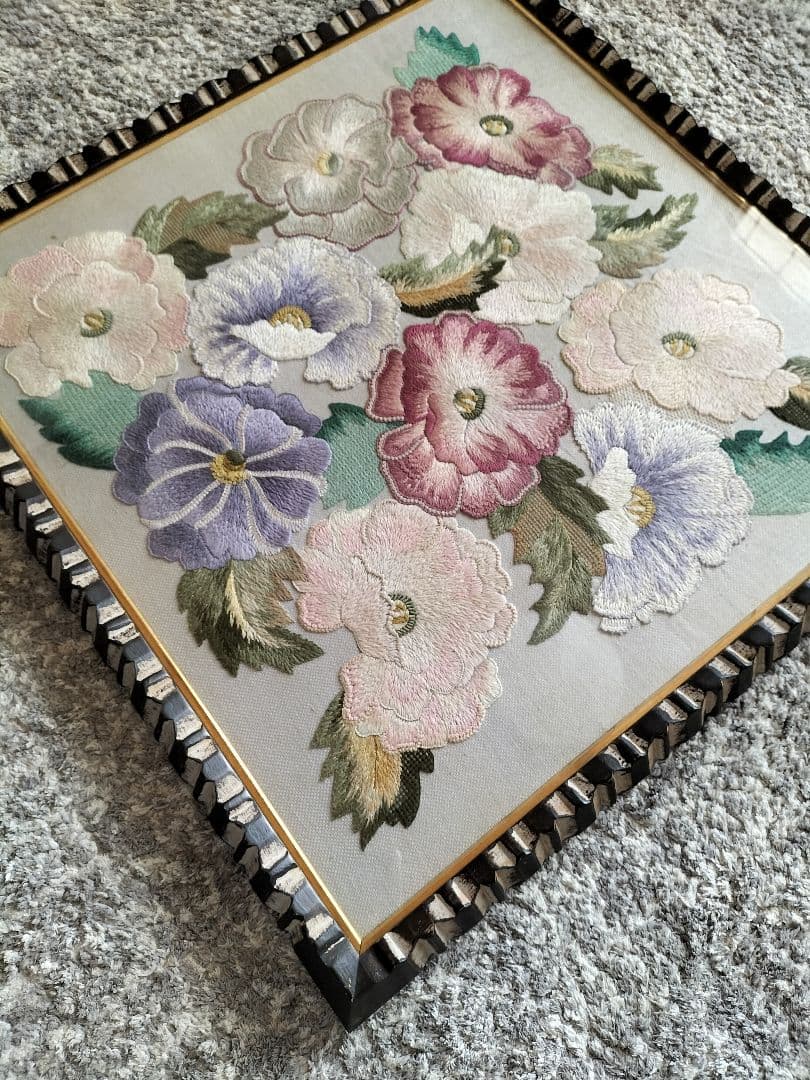 戸塚刺繍　花柄刺繍アート フレーム付き