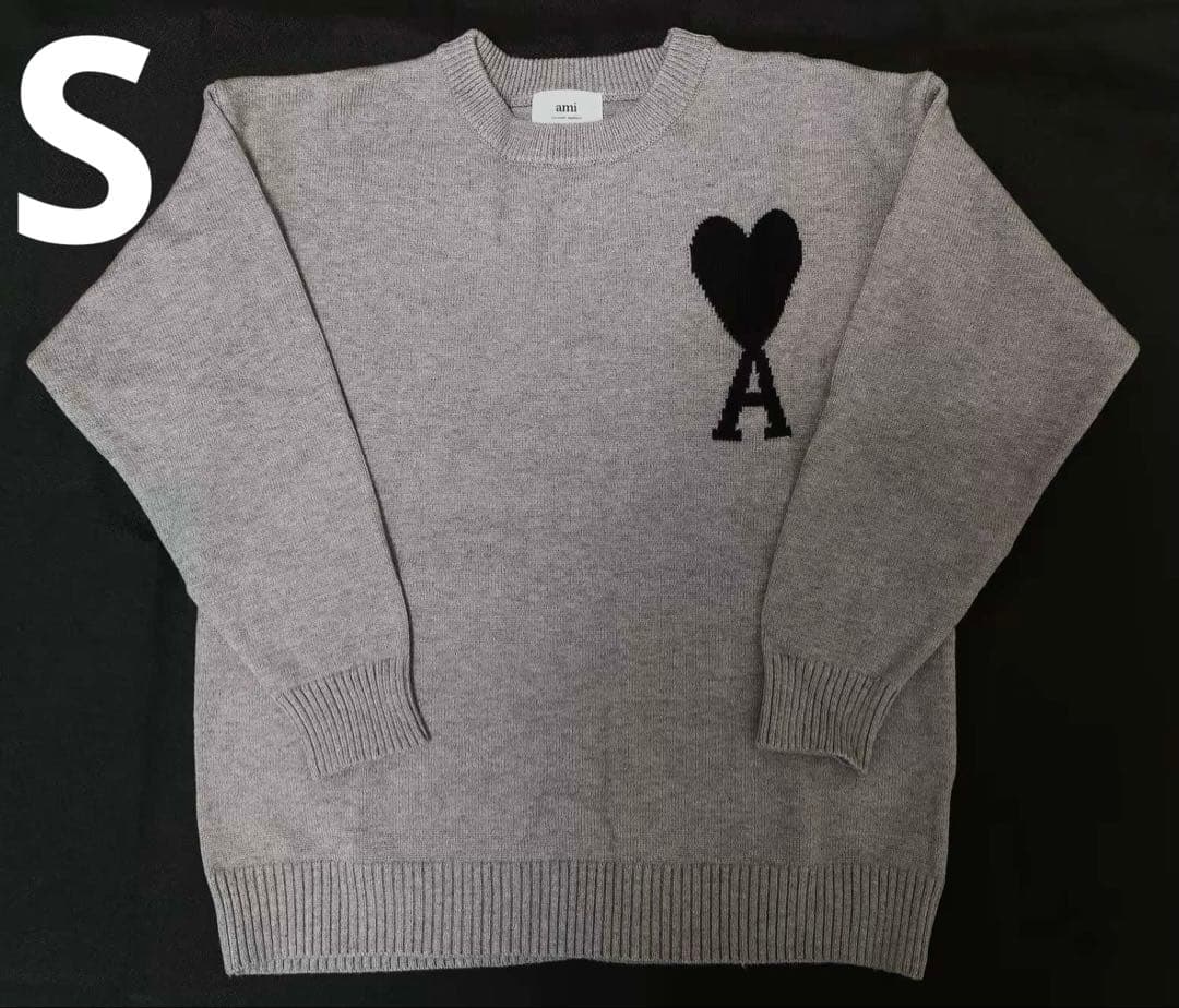 ami グレー ニットセーター ハート A刺繍